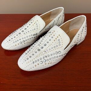 NWOT Donald Pliner Totim Off White
Crystal Embellished Canvas Loafers Sz 8
